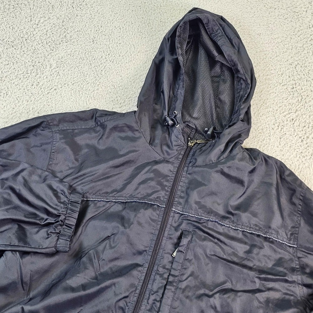 Eddie Bauer Jacket Mens Large Black Hooded Nylon Windbreaker Hiking Outdoors
